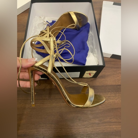 Aquazzura Gold Lace up Heel Sandals - Picture 1 of 3